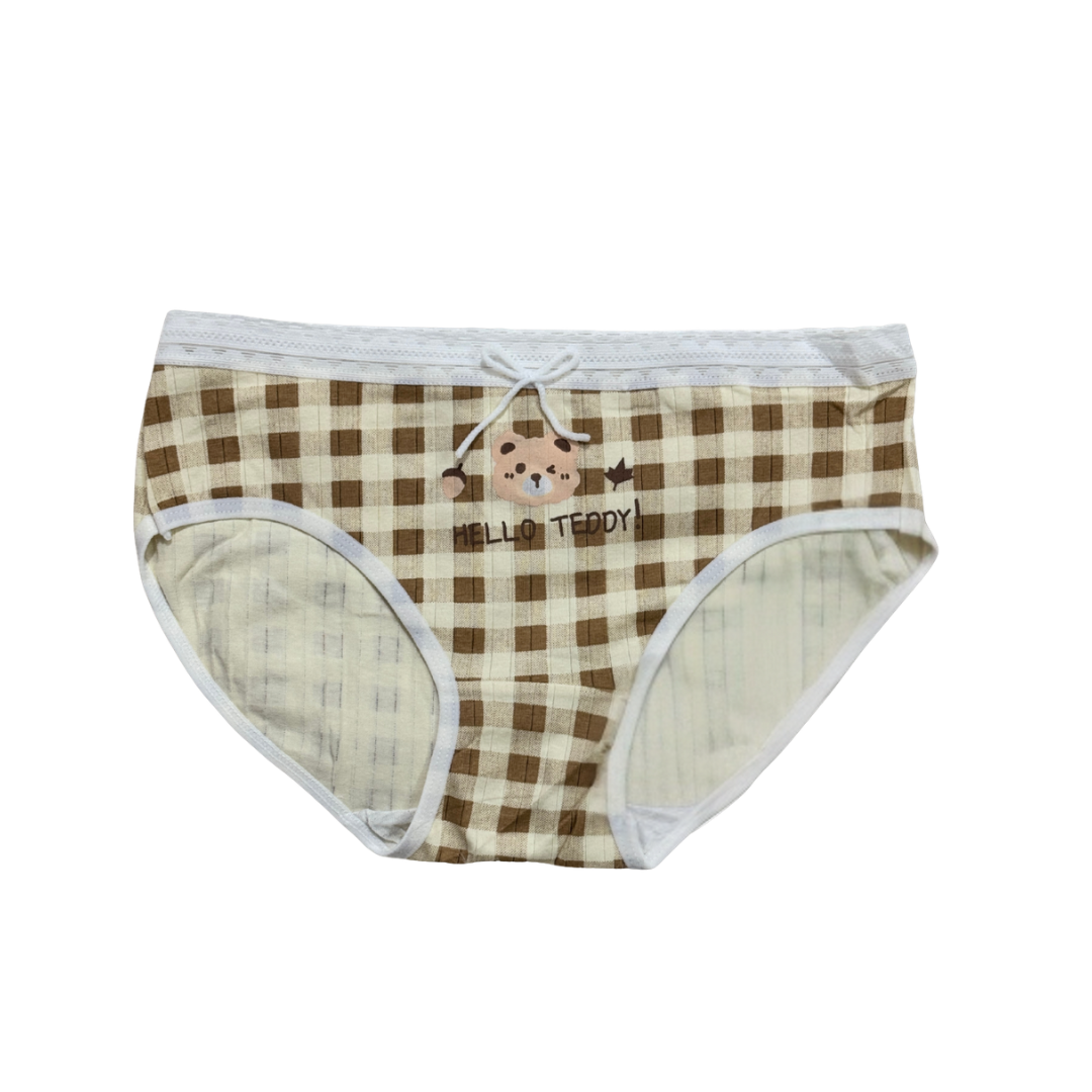 Girls “Hello Teddy” Check Printed Panties