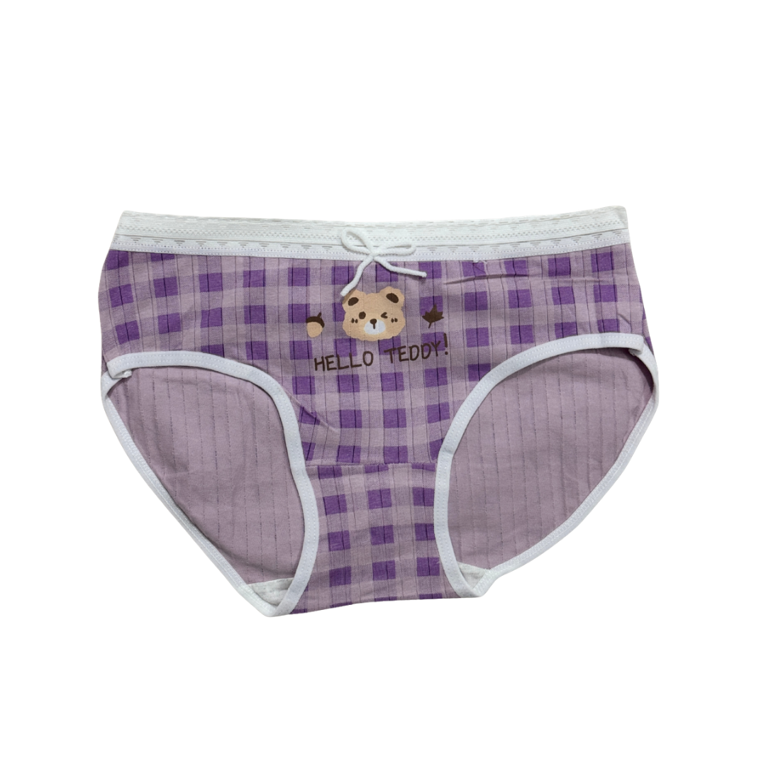 Girls “Hello Teddy” Check Printed Panties