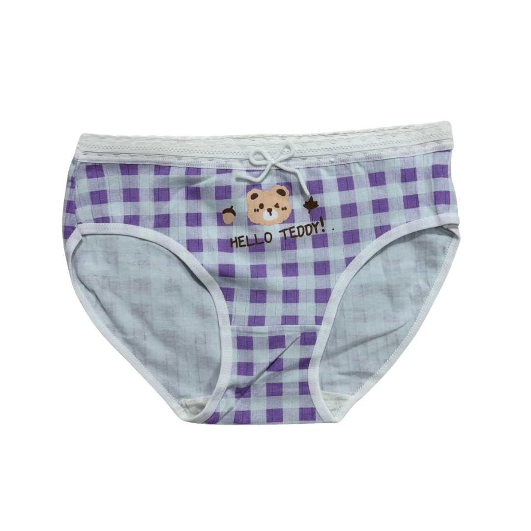 Girls “Hello Teddy” Check Printed Panties