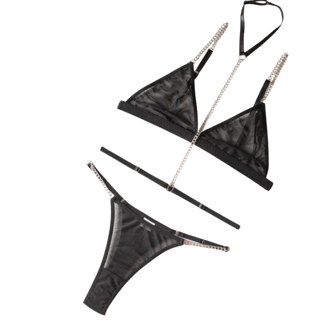 Black Sheer Chain Lingerie Set