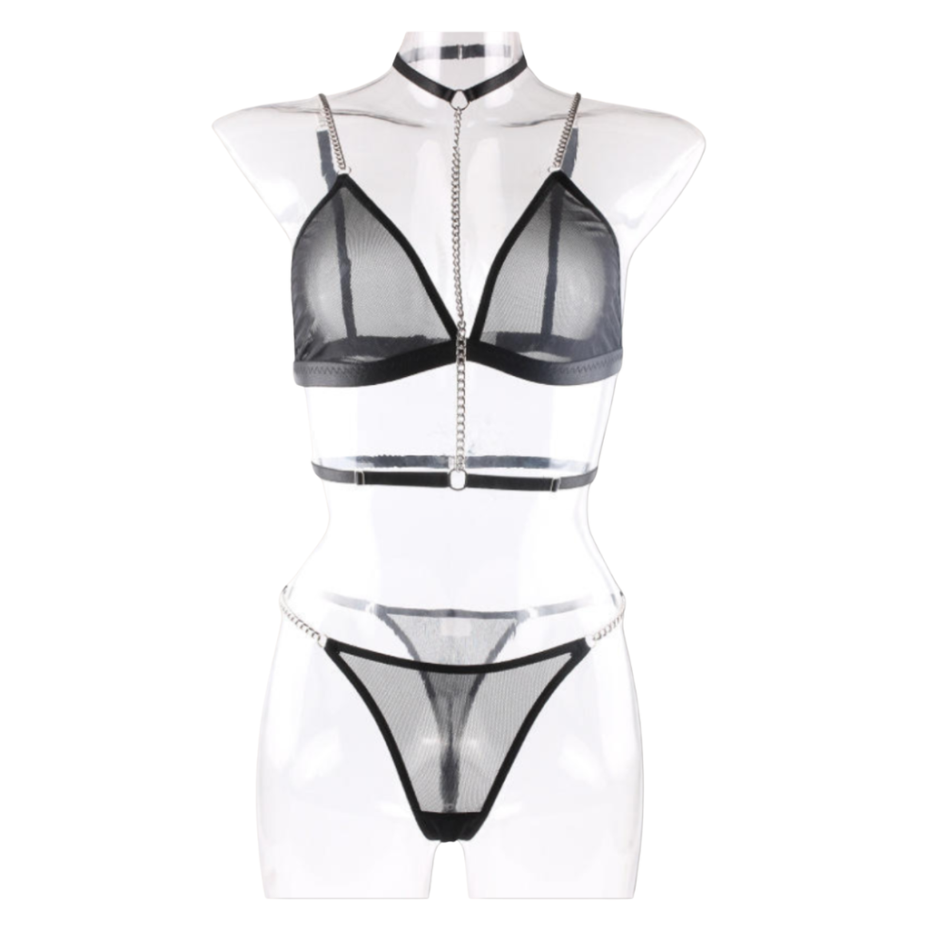 Black Sheer Chain Lingerie Set