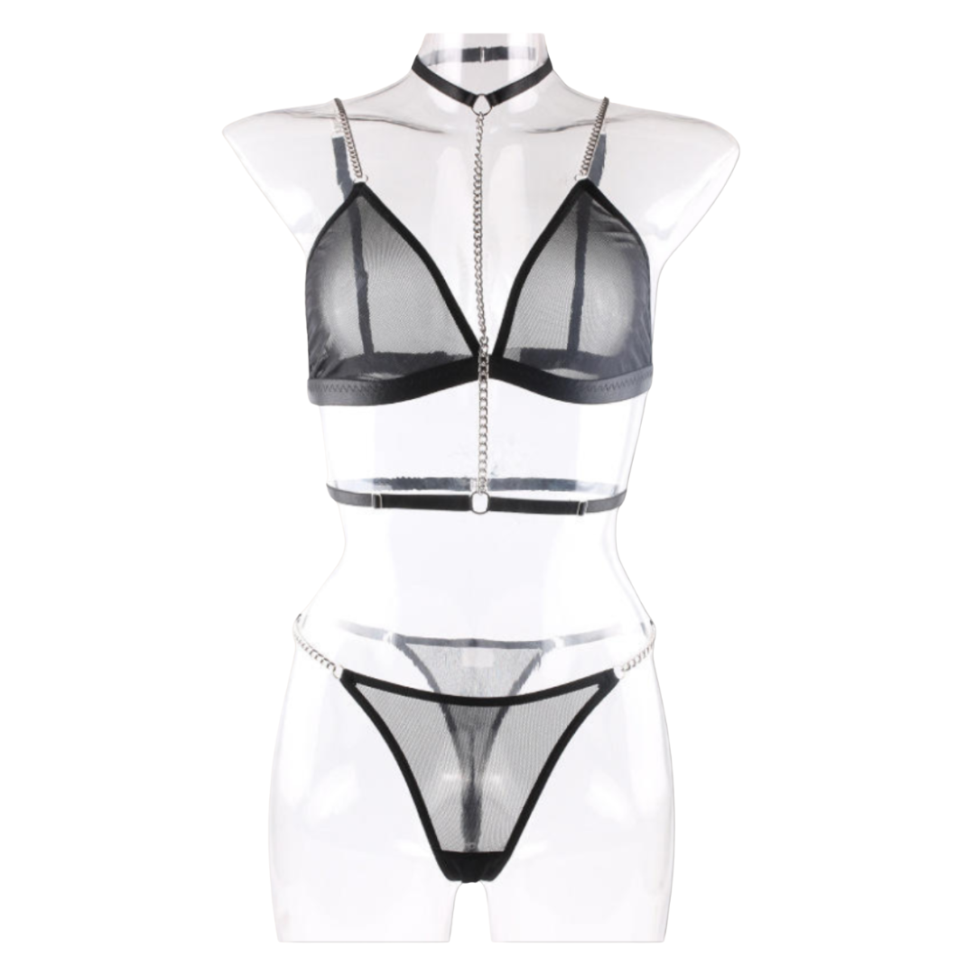 Black Sheer Chain Lingerie Set