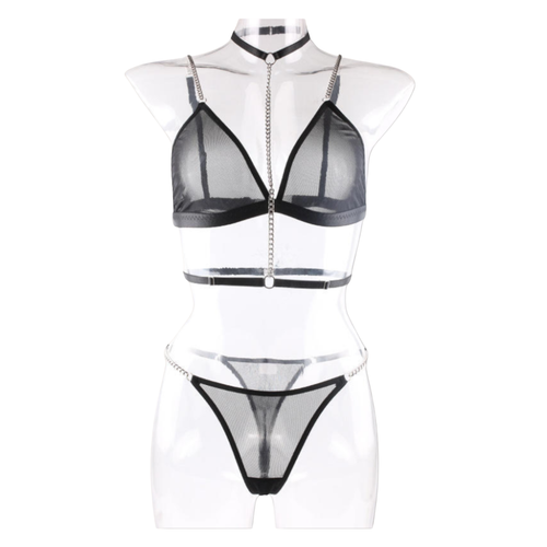 Black Sheer Chain Lingerie Set