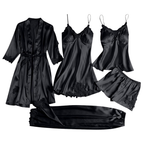 Luxury 5-Piece Satin Silk Pajama & Robe Set – Women’s Sexy Nightwear