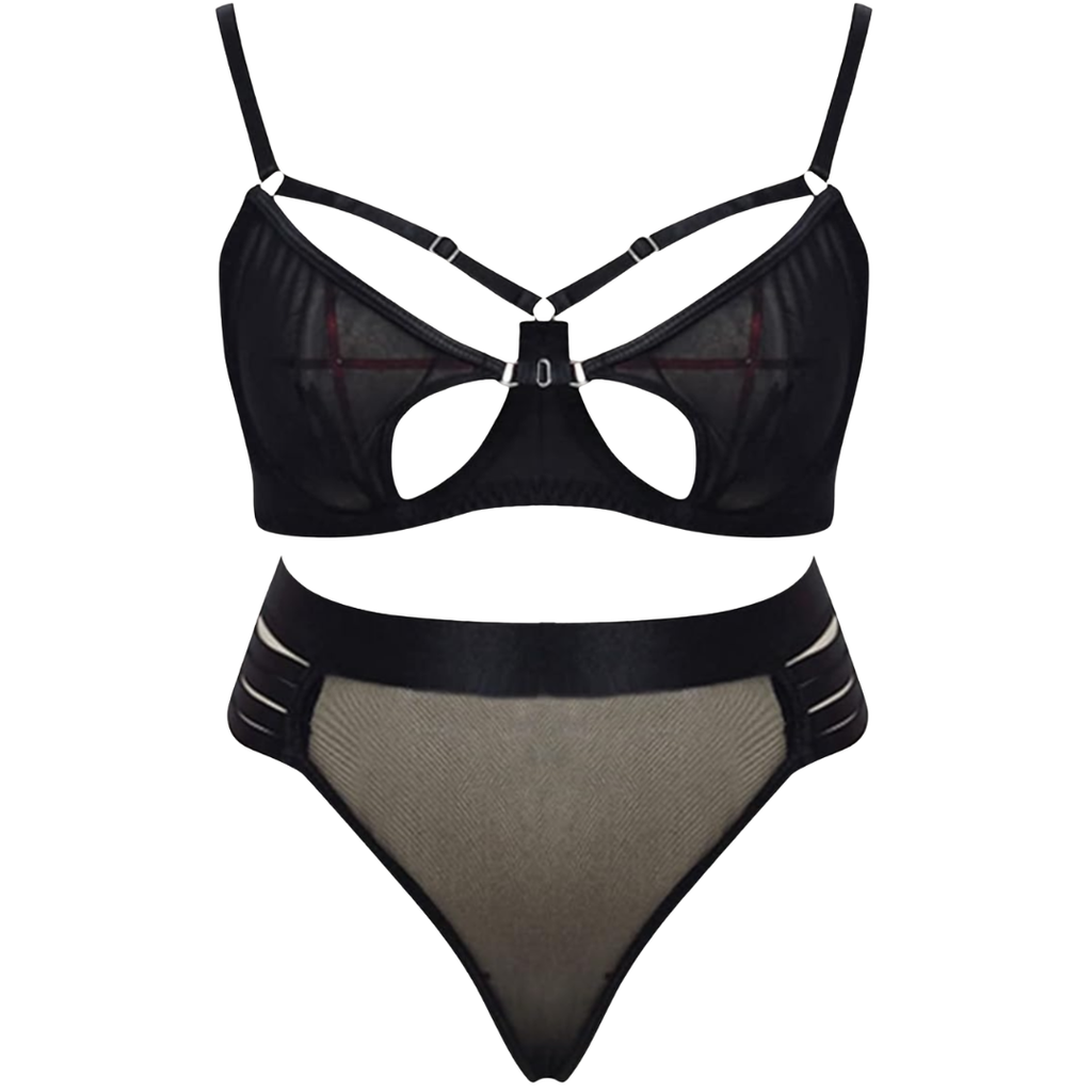 Midnight Cut-Out Sheer Lingerie Set