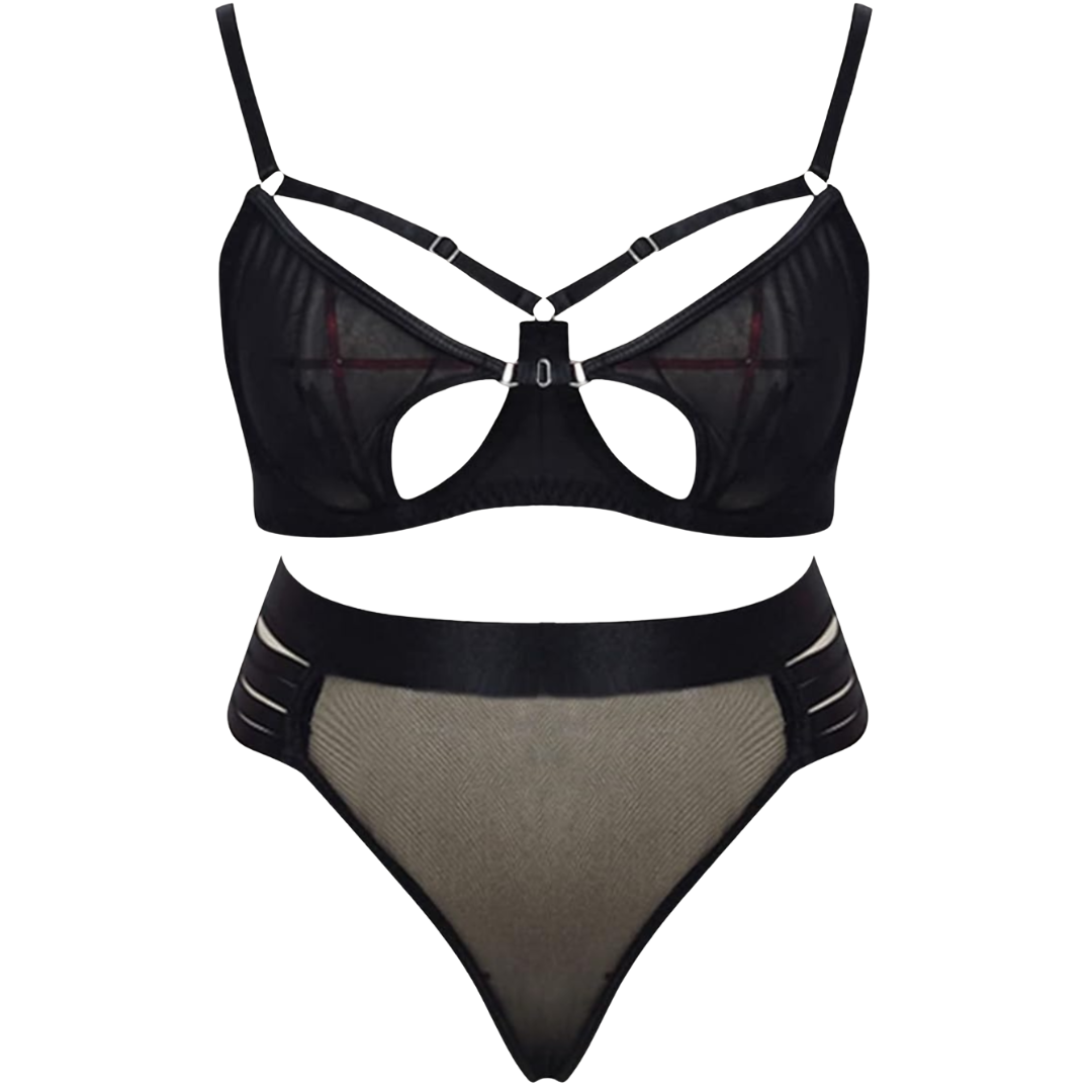 Midnight Cut-Out Sheer Lingerie Set