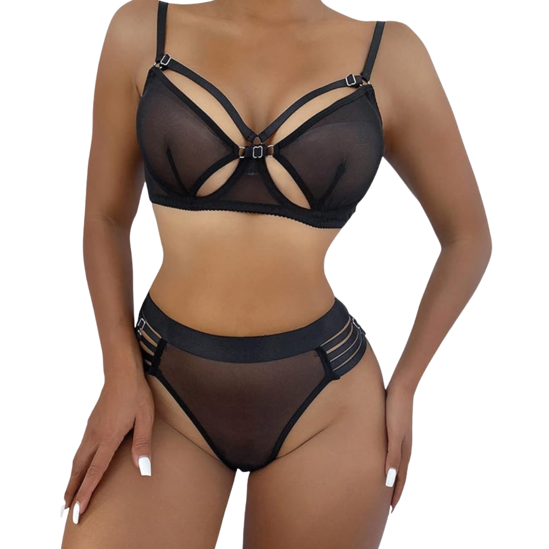 Midnight Cut-Out Sheer Lingerie Set