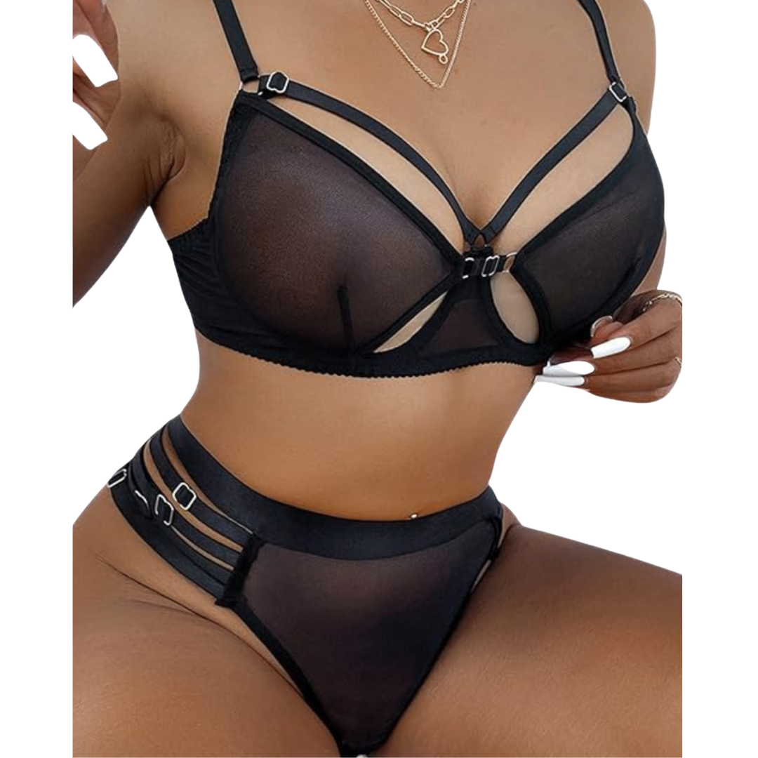 Midnight Cut-Out Sheer Lingerie Set