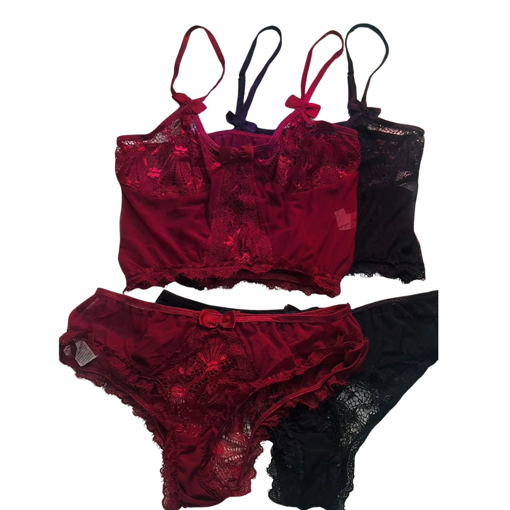 Luxe Sheer Lace Bralette & Brief Set – Mesh Two Piece Sleepwear