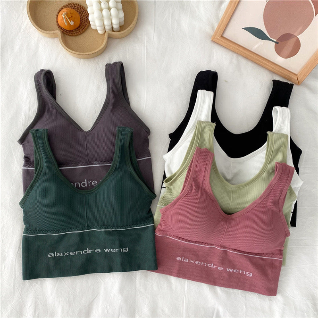 Wide Strap Sports Bra Seamless Ribbed – Alexender Weng