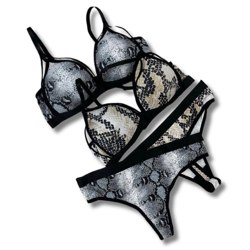 Snake Print Strappy Triangle Bra & Panty Set