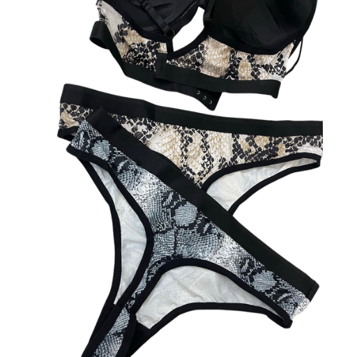 Snake Print Strappy Triangle Bra & Panty Set