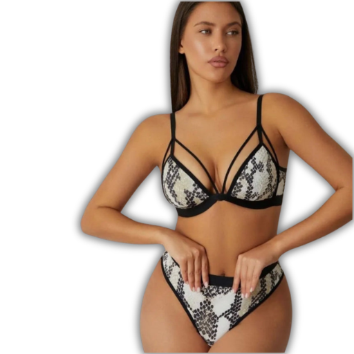 Snake Print Strappy Triangle Bra & Panty Set
