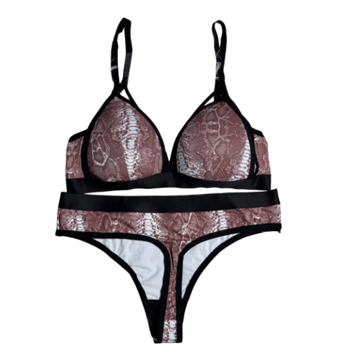 Snake Print Strappy Triangle Bra & Panty Set