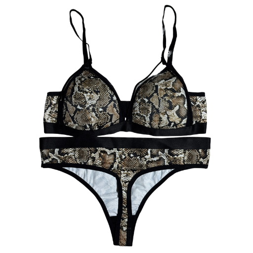 Snake Print Strappy Triangle Bra & Panty Set