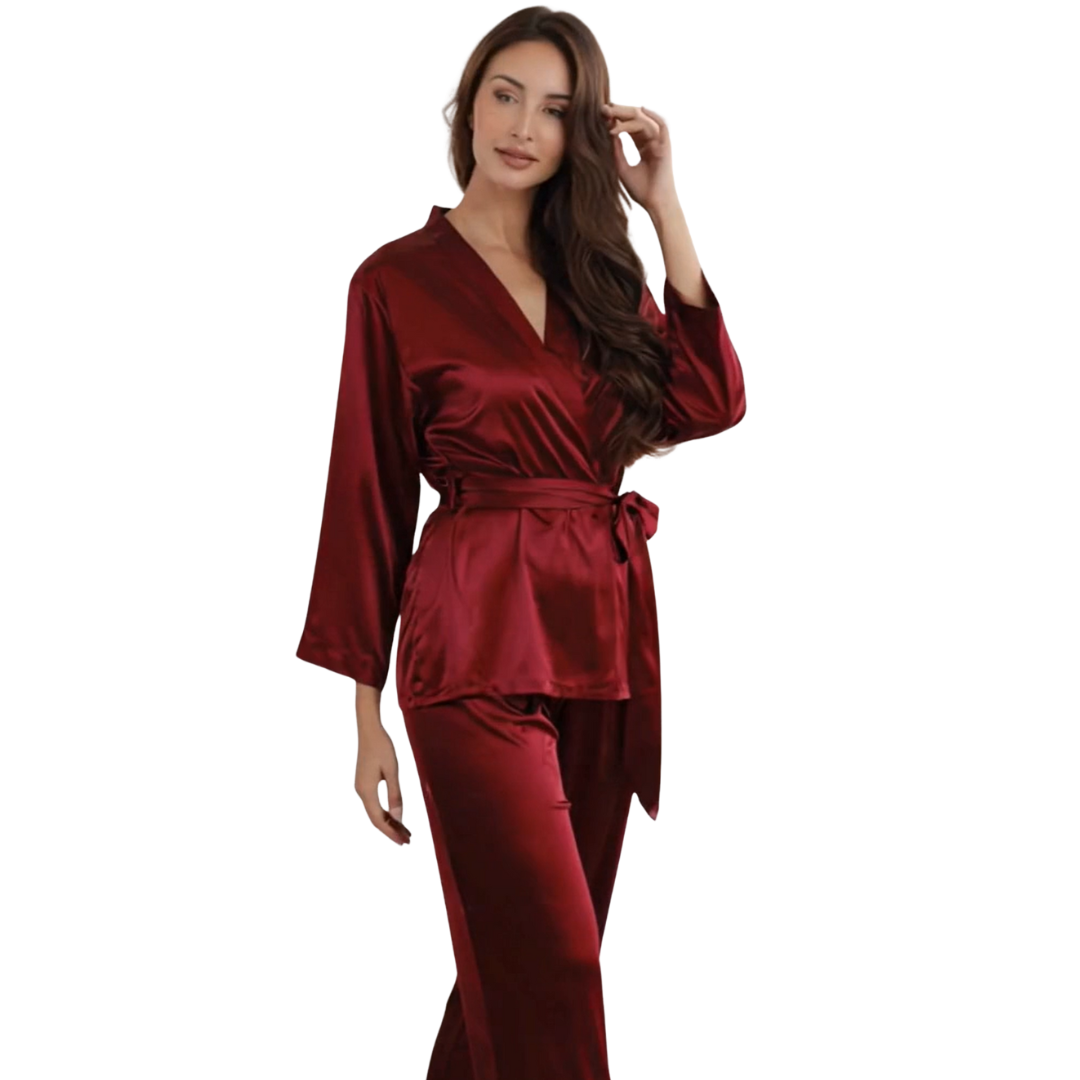Maroon silk nightwear set