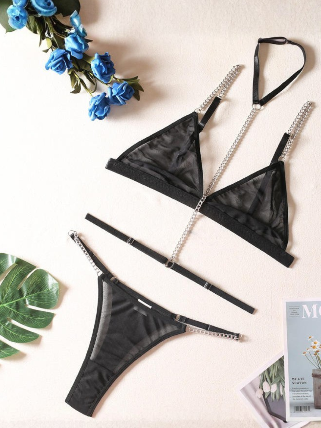 Black Sheer Chain Lingerie Set