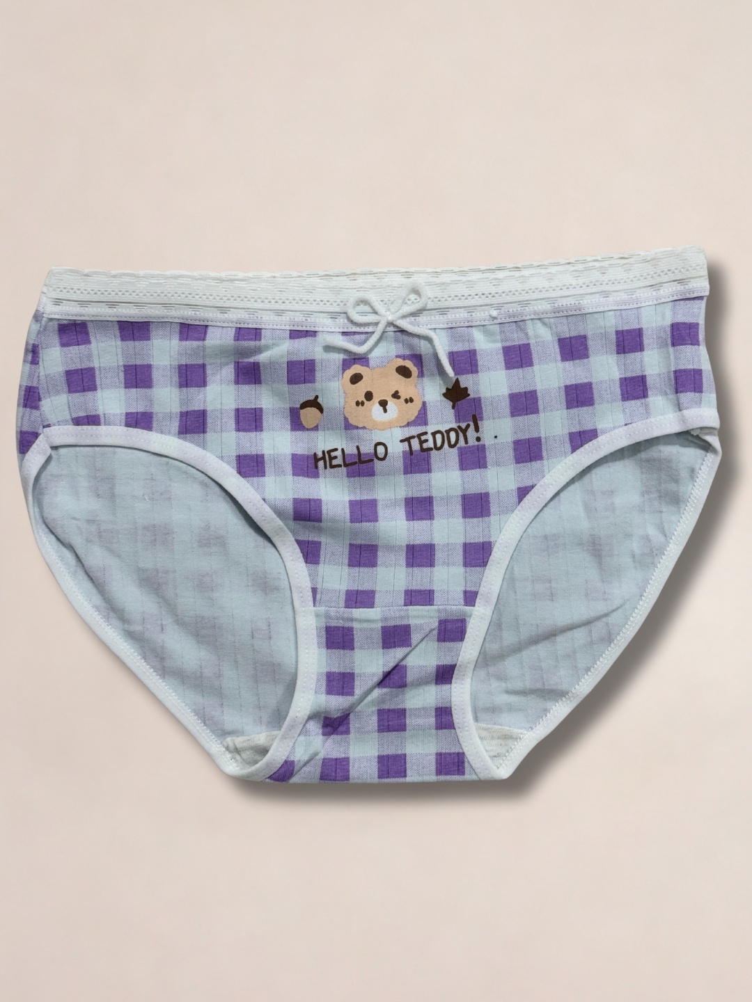 Girls “Hello Teddy” Check Printed Panties - Image 10
