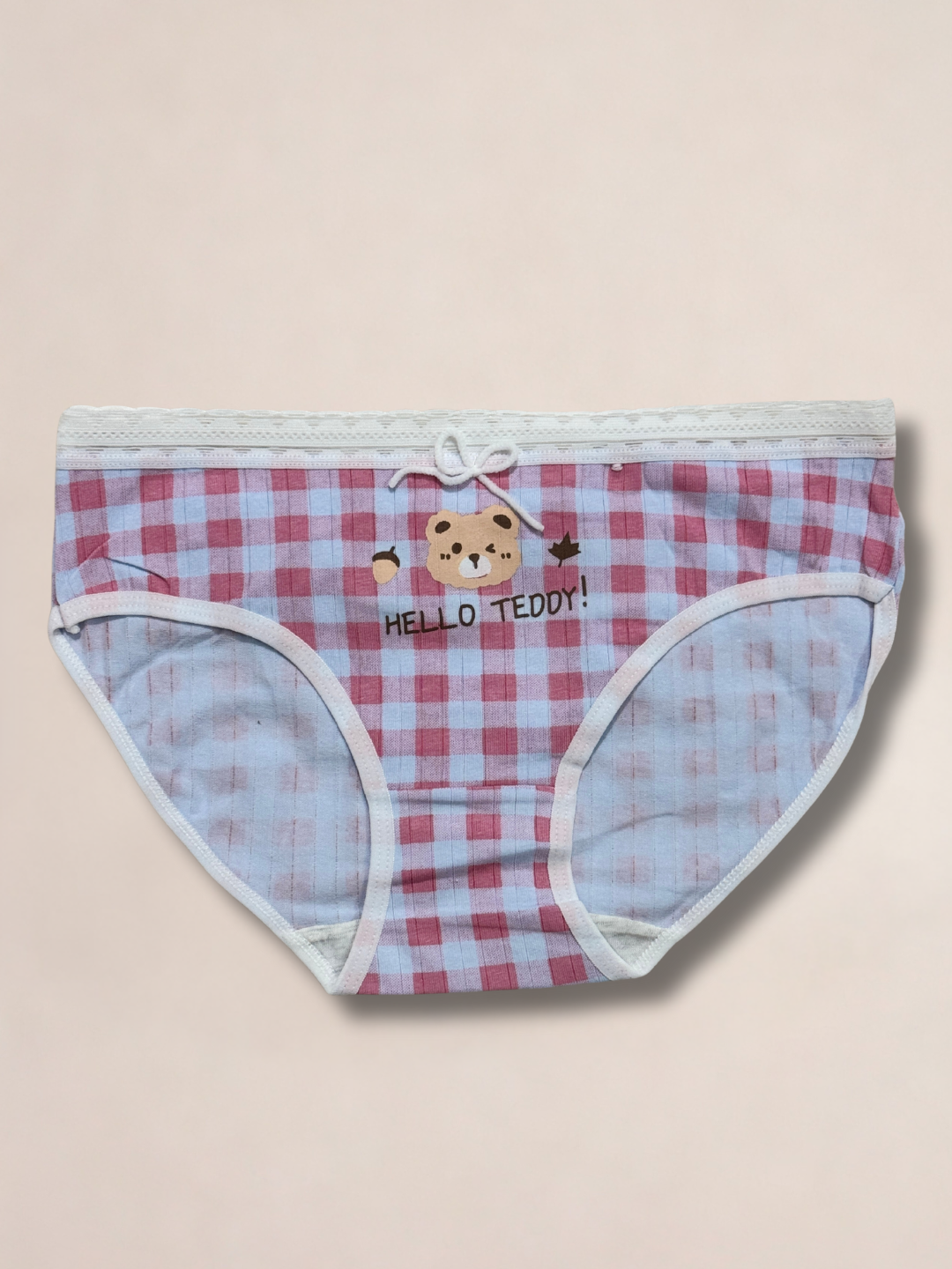 Girls “Hello Teddy” Check Printed Panties - Image 11