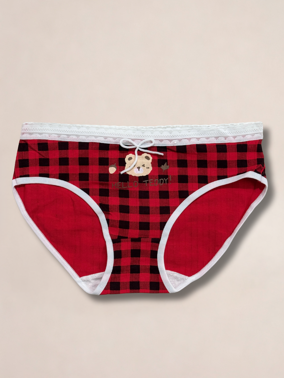 Girls “Hello Teddy” Check Printed Panties - Image 4