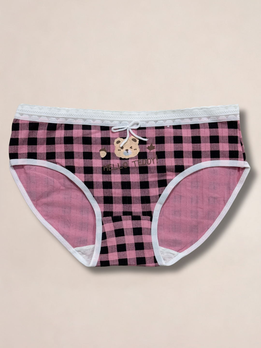 Girls “Hello Teddy” Check Printed Panties - Image 6