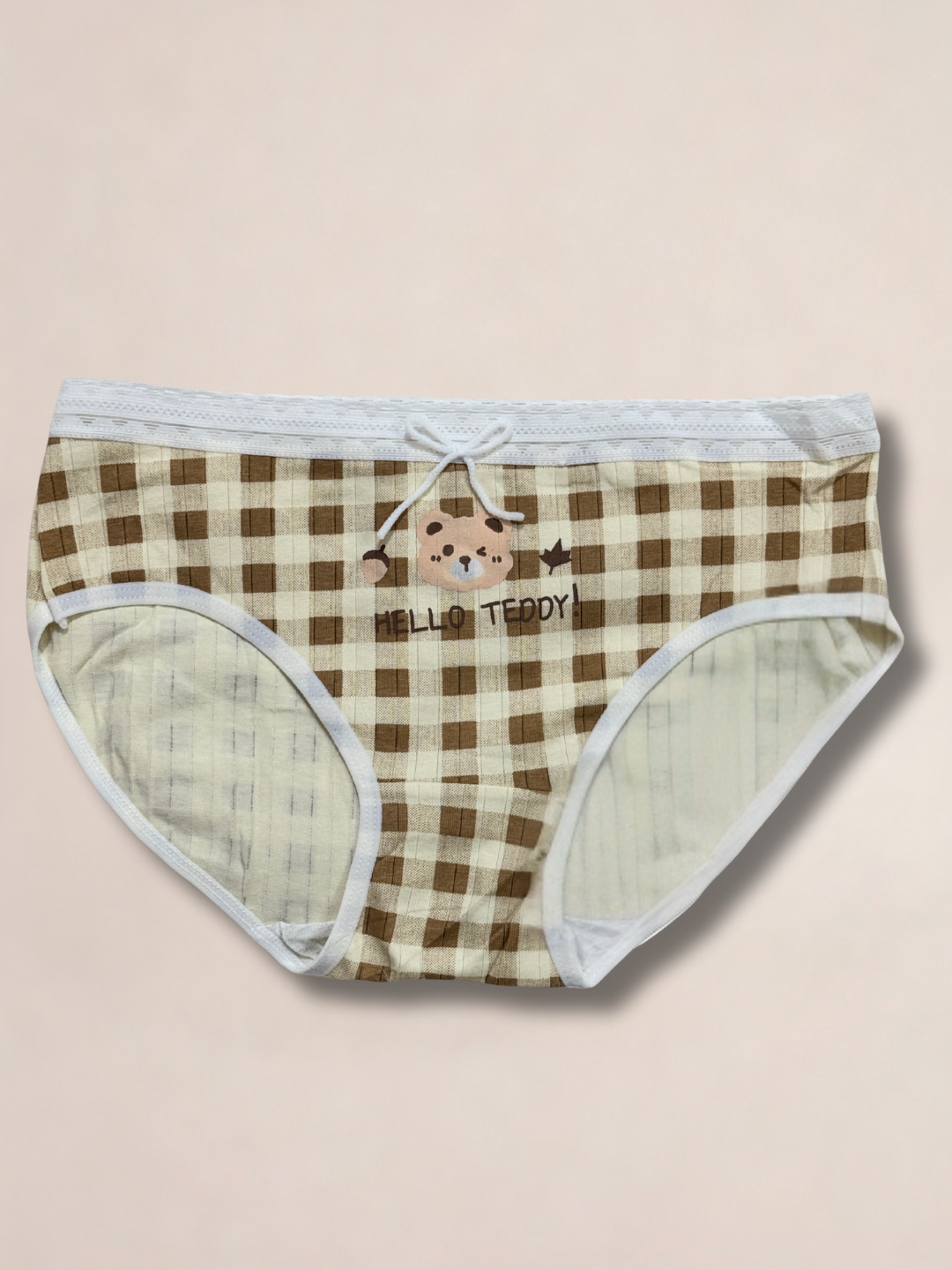 Girls “Hello Teddy” Check Printed Panties - Image 7
