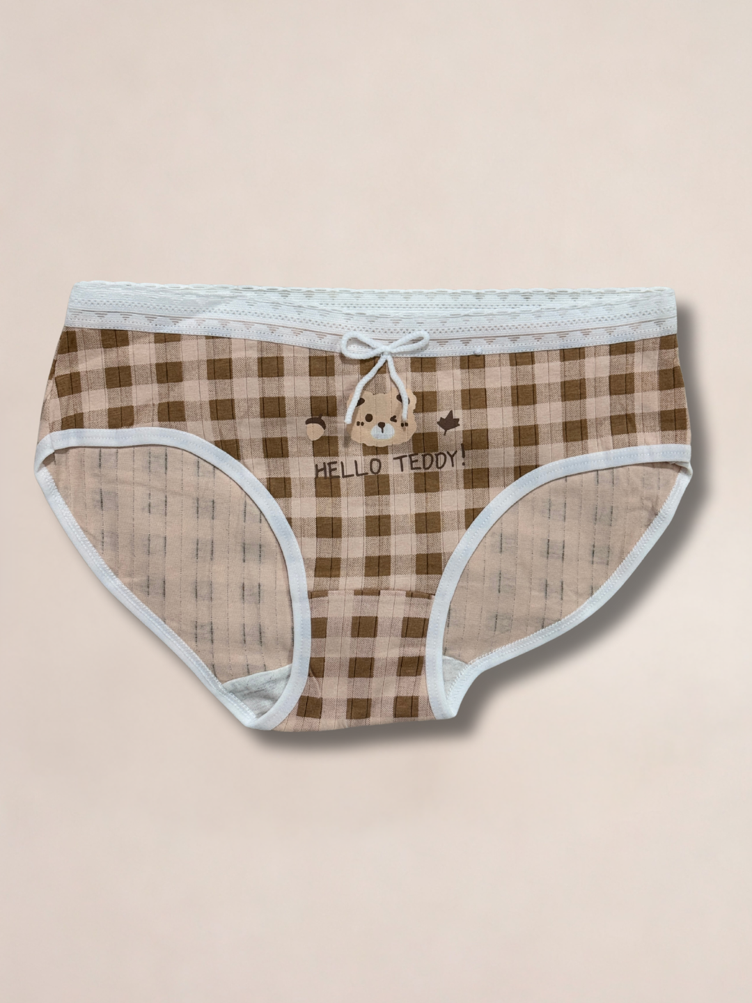 Girls “Hello Teddy” Check Printed Panties - Image 8