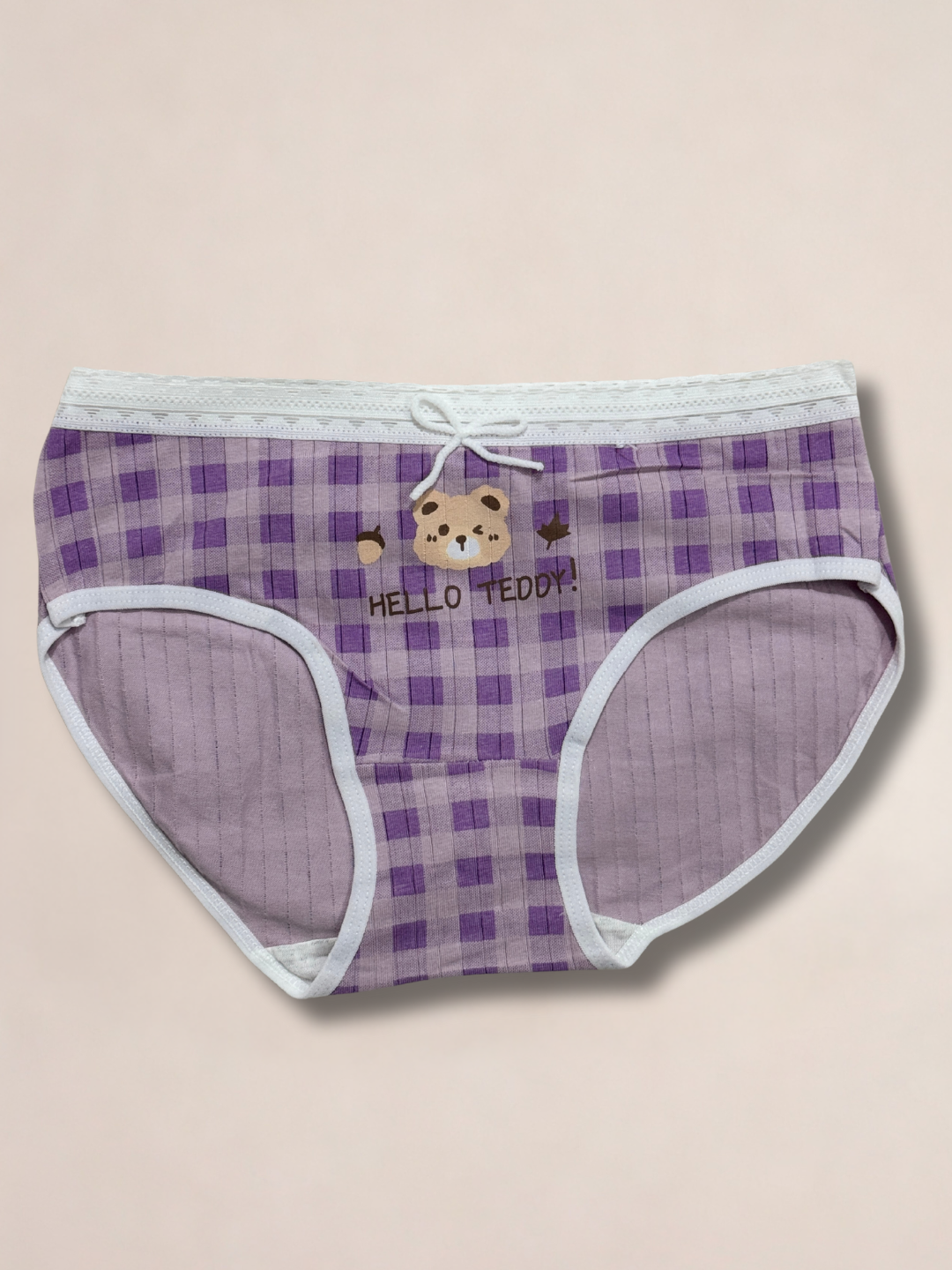 Girls “Hello Teddy” Check Printed Panties - Image 9