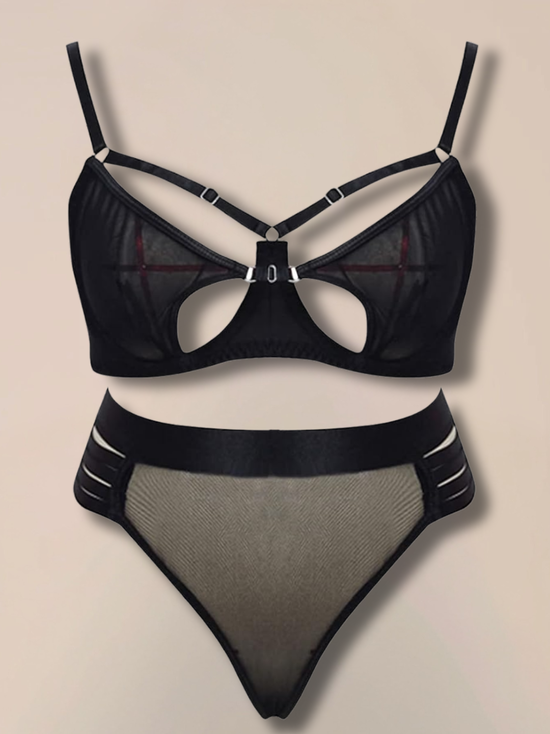 Midnight Cut-Out Sheer Lingerie Set